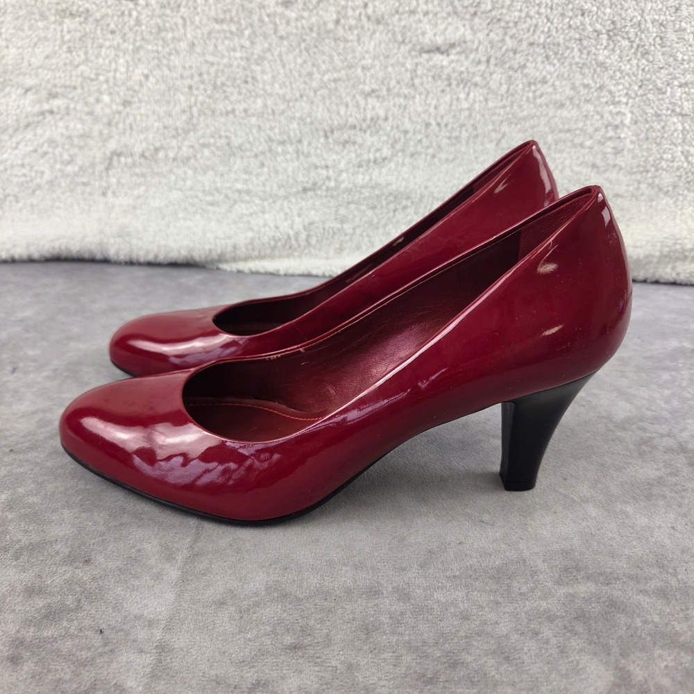 Alex Marie Womens Red Patent Leather Almond Toe Block Heel Pumps S2306